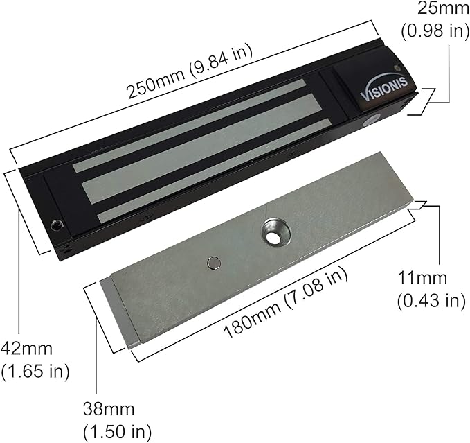 Visionis FPC-5192-BL Black 600lbs Indoor Electromagnetic Lock with 600 lbs L and Z Bracket for Inswinging Door