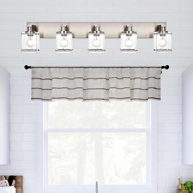 WINSHEN 5-Lights Brushed Nickel Bathroom Wall Light with Clear Glass Shade, E26 Bulb Base Vanity Lighting Fixtures Over Mirror for Kitchen Cabinet Bedroom