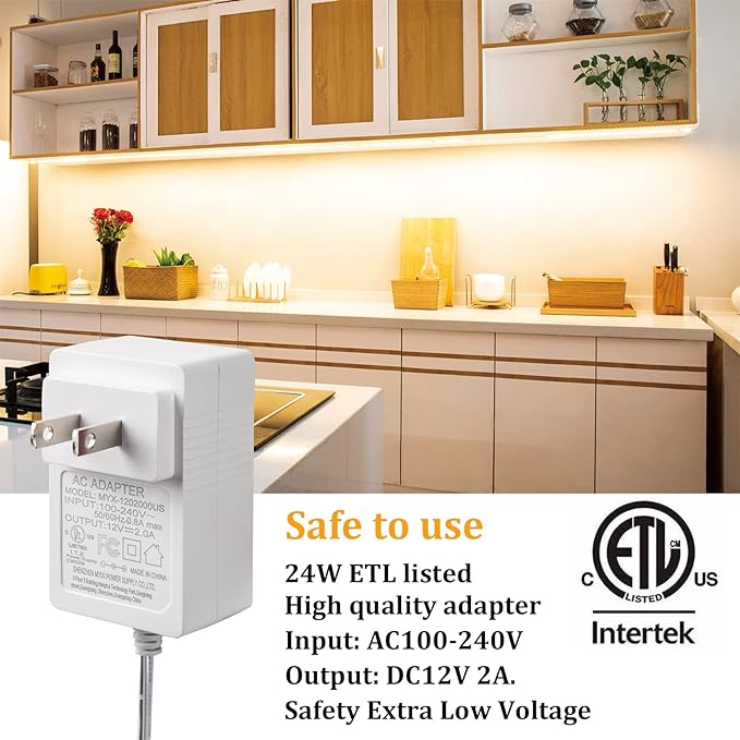 WOBANE Under Cabinet LED Lighting Kit, 6 PCS Dimmable LED Strip Lights with Remote Control Dimmer, 24W Adapter, Hidden 2700K Warm White Set, Bright 1500lm, Timing, Kitchen, Counter, Shelf, Showcase