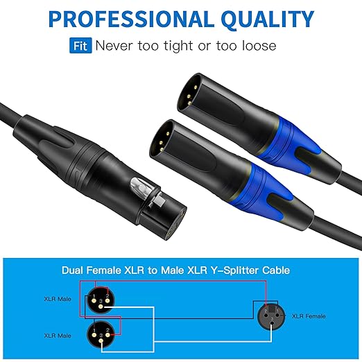 LanSenSu XLR Female to 2 XLR Male Patch Y Cable Balanced Microphone Splitter Cord Audio Adaptor (3.3ft-2pack)