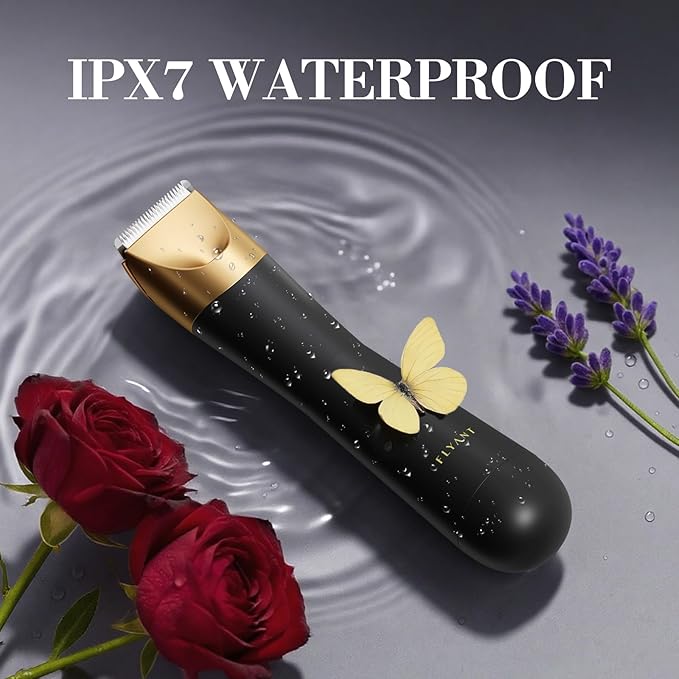 Bikini Trimmer for Women, Flyant 2 in 1 Electric Shaver for Women, Pubic Hair Trimmer Waterproof IPX7 with LED, Bikini Razor for Leg Arm Underarm Bikini Area, Christmas Gifts for Her - Black Gold