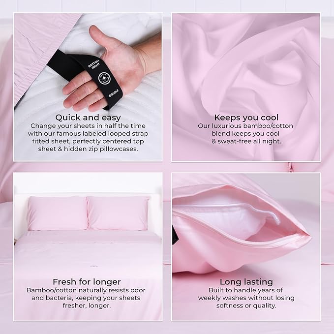 THE LAD COLLECTIVE 3.0 California King Bedding Set - 4-Piece Bedset w/Fitted Sheet, Top Sheet & 2 Standard Pillowcases [Duvet Not Included] - Bamboo-Cotton - Grand Canyon Collection Soft Pink