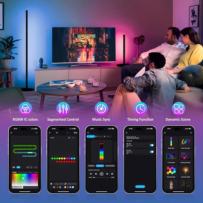 Eastfine Corner Floor Lamp, RGBWW IC Corner Lamp with APP and Remote Control, LED Floor Light with 16 Million DIY Colors, Color Changing Ambient Light for Living Room, Bedroom, Gaming Room