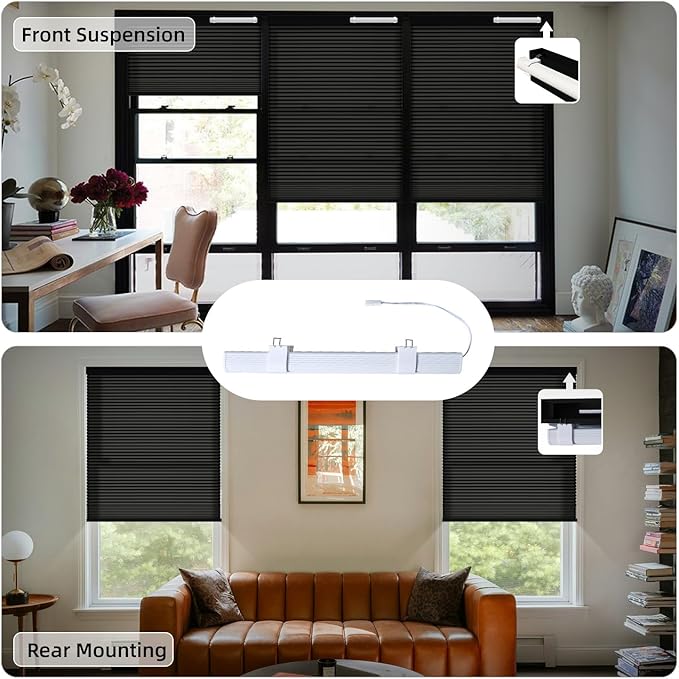 SmartWings Motorized Cellular Shades, Honeycomb Blinds Compatible with Zigbee/Alexa/Z-Wave/Homekit, Wireless Remote Control for Smart Home and Office in Customized Size,70% Blackout Carbon Black