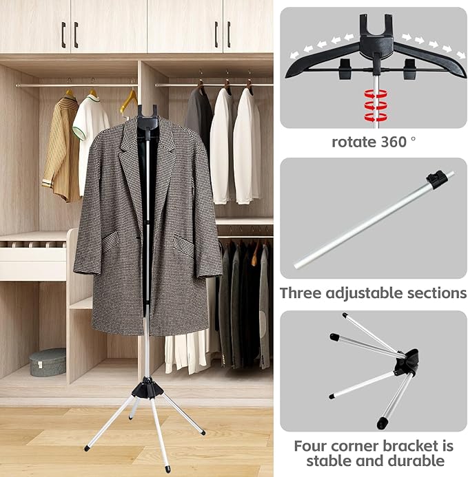 FujDun Garment Steamer Stand for Clothes - Steam Rack & Stand - Grey Ironing Gloves, Handheld Steamer Hanger - Adjustable Handheld Ironing Clothes Hanger - Universal Steam Iron Accessory Holder