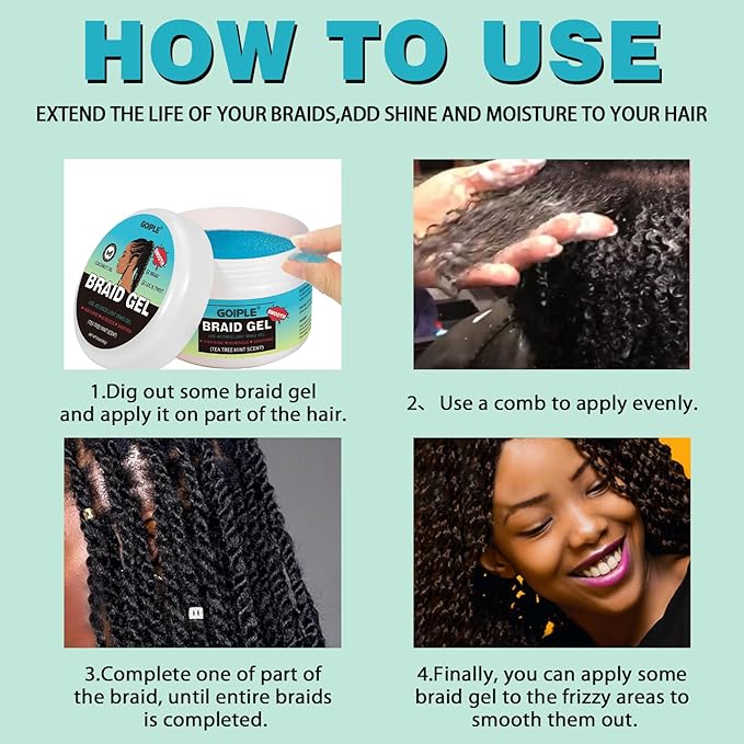 Braid & Loc Gel Good for Twist, Locs, Braids, Edge No Flake Extra Hold High Shine Braiding Gel & Edge Control Long Lasting for Locks, Cornrows Smooths & Tames Frizz 8.8oz (Tea Tree)