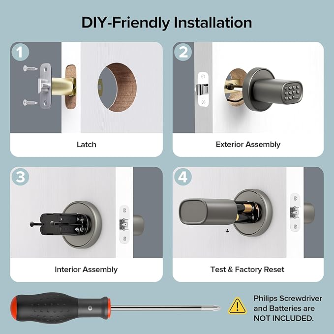 ThorBolt Door Lock Knob with Keypad Keyless Entry Door Knob Electric Coded Indoor Door Knob for Interior Doors Thickness up to 2-1/4", Bedroom, Home Office, Garage, 4xAA Alkaline Battery, M1 Titanium