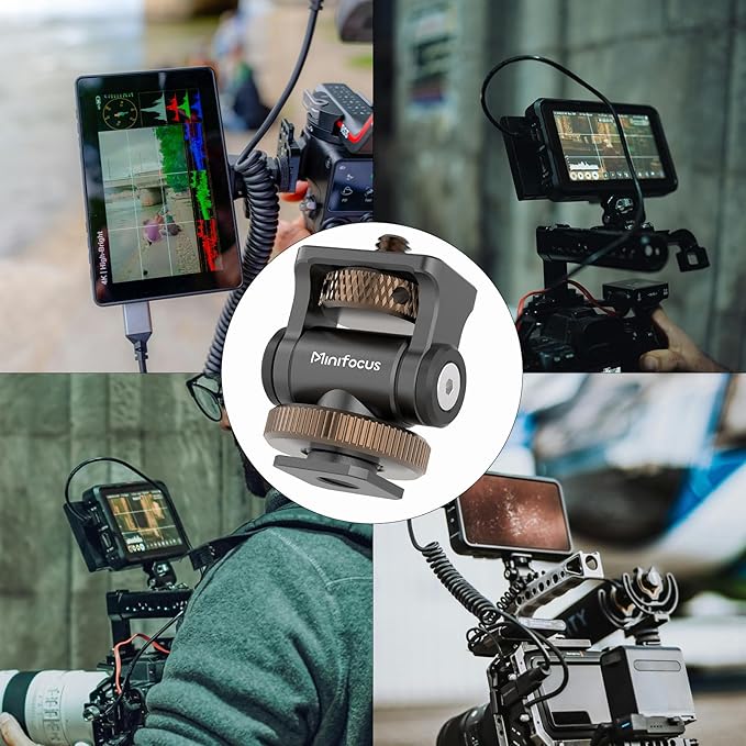 MINIFOCUS Camera Monitor Mount with Cold Shoe, 1/4" Screw for 5" & 7" Field Monitors, 160° Tilt Adjustable Holder for Field Monitor, LED, Flash and Video Shooting Photography Accessories