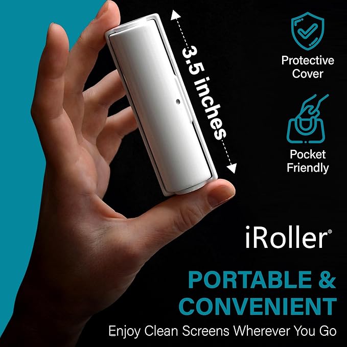 Phone Screen Cleaner by iRoller - Pack of 6 - No Need for Spray or Wipes, Liquid Free - Reusable & Washable -Portable iPad Screen Cleaner for Touchscreen- Ideal for Smartphone, Macbook, Monitor - 3.5"