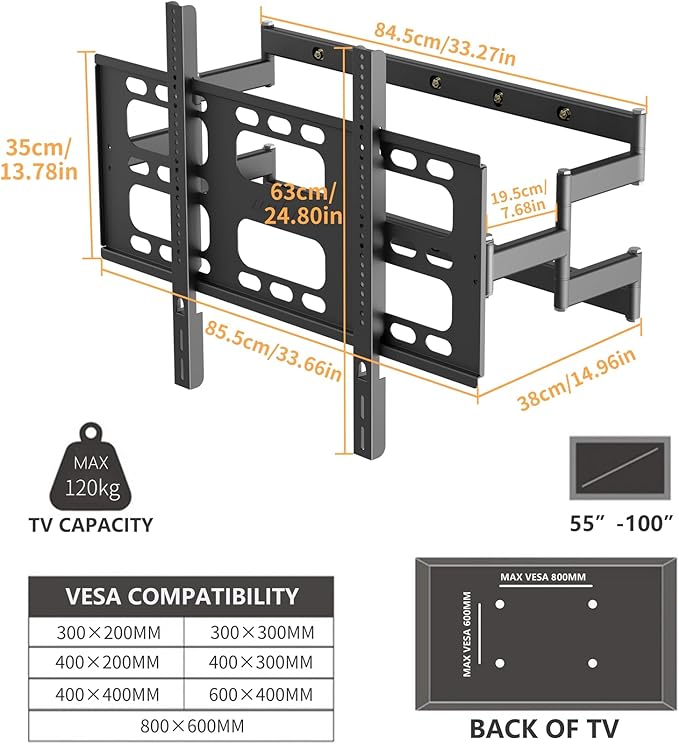 unho Heavy TV Wall Mount for 55 65 75 85 86 95 98 100 Inch TVs up to 264 lbs, Wall Mount tv Bracket Full Motion Max VESA 800 x 600mm,LED LCD Flat Panel Universal tv Mount Stand