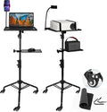 STEADUS Projector Stand Tripod – 24 to 59 Inch Adjustable Height – Dual Shelves Laptop Tripod Stand with Moveable Wheels and Phone Holder, Portable Laptop Stand for Office, Stage & Outdoor Use