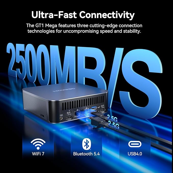 GEEKOM GT1 Mega AI Mini PC with 14th Gen Intel Ultra 9 185H, 16GB DDR5(Up to 96GB), 1TB NVMe SSD, Mini Desktop Computer Windows 11 Pro, Intel Arc GPU/Dual 2.5G LAN/WiFi 7/BT 5.4/USB4/3-Year Warranty