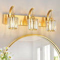 FDPBY Modern Bathroom Vanity Light, 3-Light Gold Wall Sconce with Crystal Accents, Over Mirror Bathroom Lighting Fixture, 23.62" Long Dimmable Vanity Lamp for Makeup, Easy Installation