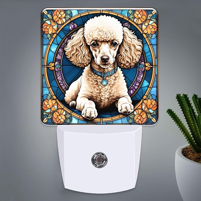 PODMemory Poodle Stained Glass Night Lights Plug into Wall for Room, Poodle Night Light LED for Bedroom