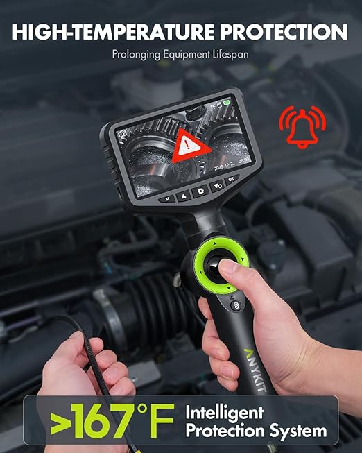 Anykit 360° Articulated Engine Endoscope, Aviation Hole Sight with 0.25" Convertible Snake Camera, 5" IPS Video Check Camera with Light for Mechanic Maintenance Technician - 3.28'