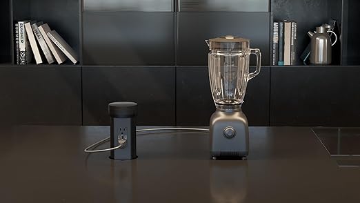 Kitchen Countertop Hidden Power Outlet w/USB, Motorized Pop Up, Custom Top Compatible (Black, 15 Amp)
