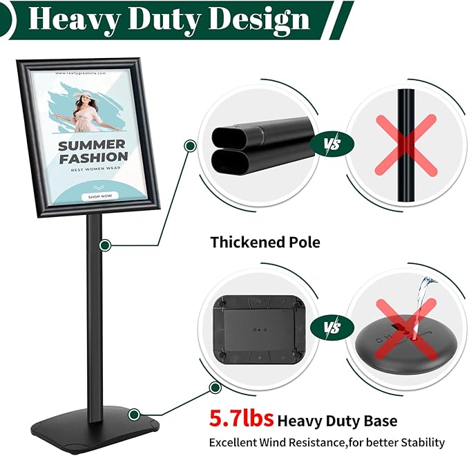 Mutualsign 3Pcs Heavy Duty Pedestal Sign Holder for Display, 11 x 17 inches Adjustable Floor Standing Sign Holder with Weighted Base , Sign Stand for Indoor/Outdoor Advertising，Black