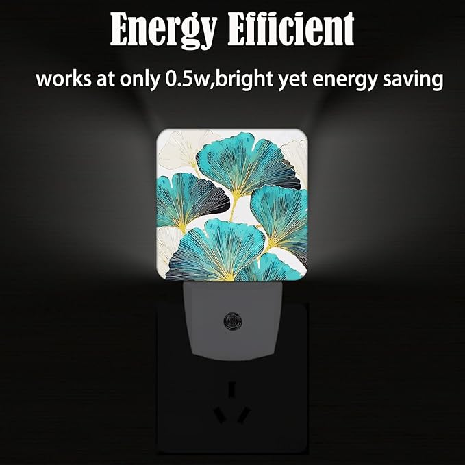 FSHVQKD Green Ginkgo Leaves Night Light,Plug Into Wall Decor for Stairway,Hallway,Kitchen,Dusk to Dawn Sensor Nightlights for Boys/Girls/Women/Men Room Gifts