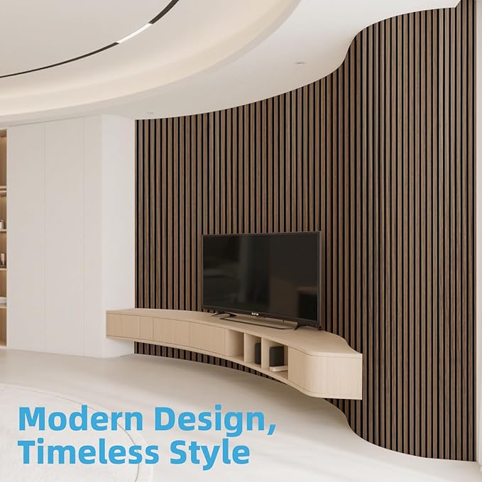 Art3d 2-Pack Acoustic Wood Slat Wall Panel with Roll-Flat Design - 95.3 x 23.8 Inch Sound Absorbing Panels for Living Room Columns Corridor Curved Wall Decor, Walnut