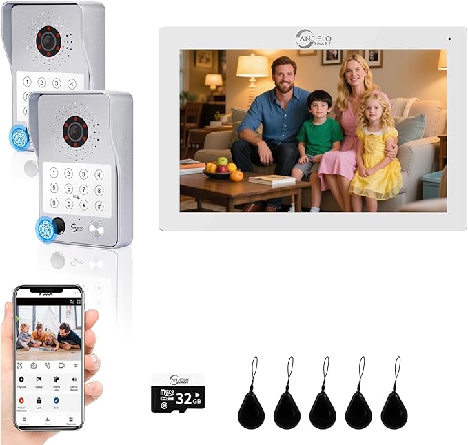 Wired Video Door Phone Apartment Intercom System,7 Inch Touch Monitor with 1080P HD Camera Doorbell,Supporting 5 in 1 Unlocking,Minitoring Motion Detecting for Home Villa,Tuya (2 doorbell + 1 monitor)
