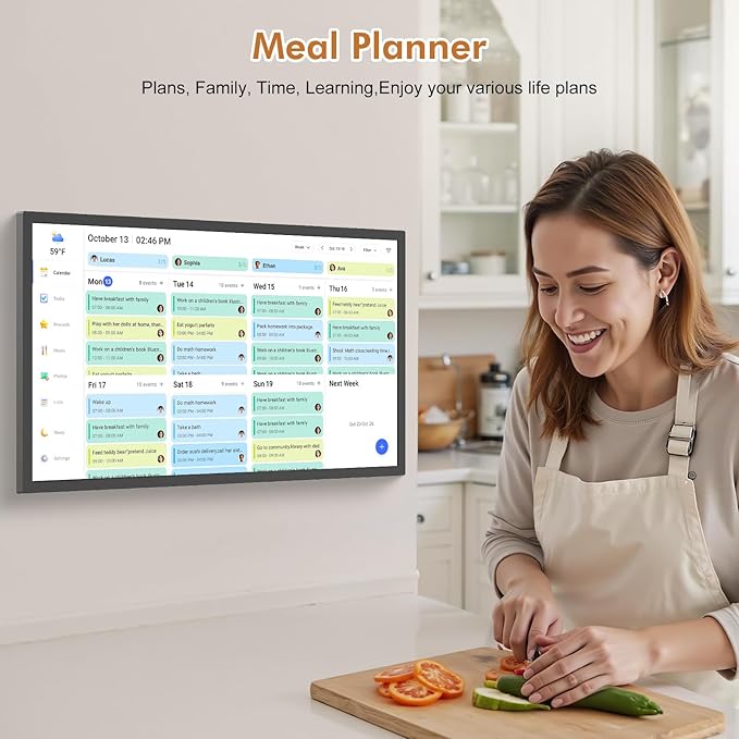 Smart Digital Calendar Chore Chart-for-Family-Planner - 32" Touchscreen Electronic Calendar with Photo Display and Interactive Star System, To do Notepad and Sync Online Calendar via APP, Wall Mounted