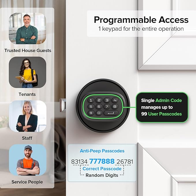 Door Lock Knob with Keypad Keyless Entry Door Knob Electric Coded Indoor Door Knob for Interior Doors Thickness up to 2-1/4", Bedroom, Home Office, Garage, 4xAA Alkaline Battery, M1 Black
