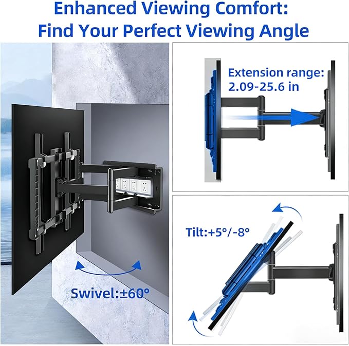 HILLPORT 85 86 98 TV Wall Mount 75 90 100 110 inch Full Motion Ultra Slim Screen Bracket Heavy Duty Large Size Led Swing Swivel Tilt Sliding Adjustable max vesa 1000x600mm Load 220 lbs DY1095