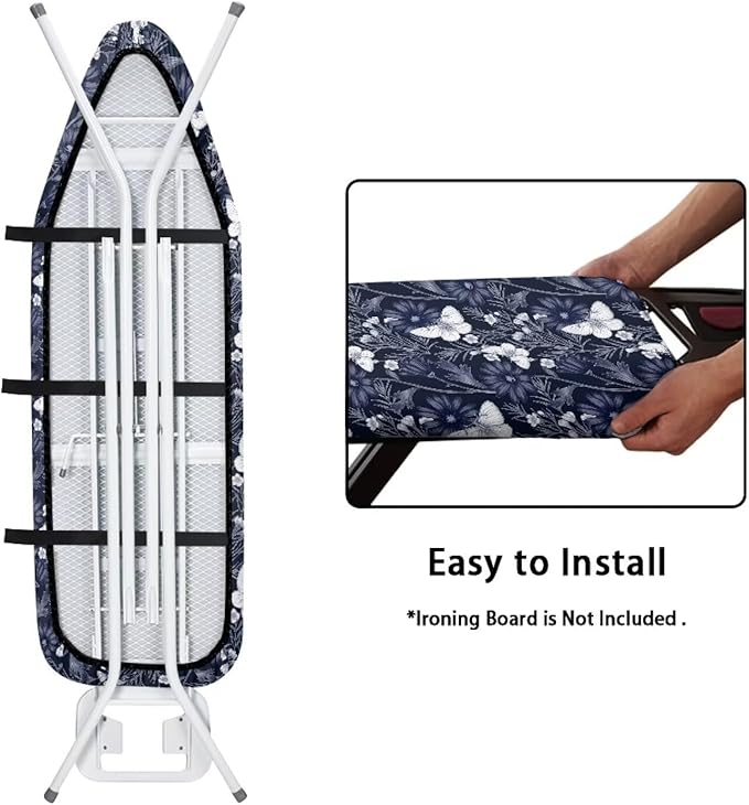 ZCFYGDX Ironing Board Covers Butterfly Blue Flower Print Lightweight & Breathable Anti-Slip & Wear-Resistant (14 x 45 in) Hook & Loop Elastic Edge Easy to Install, Scorch Resistant Decor Size-S