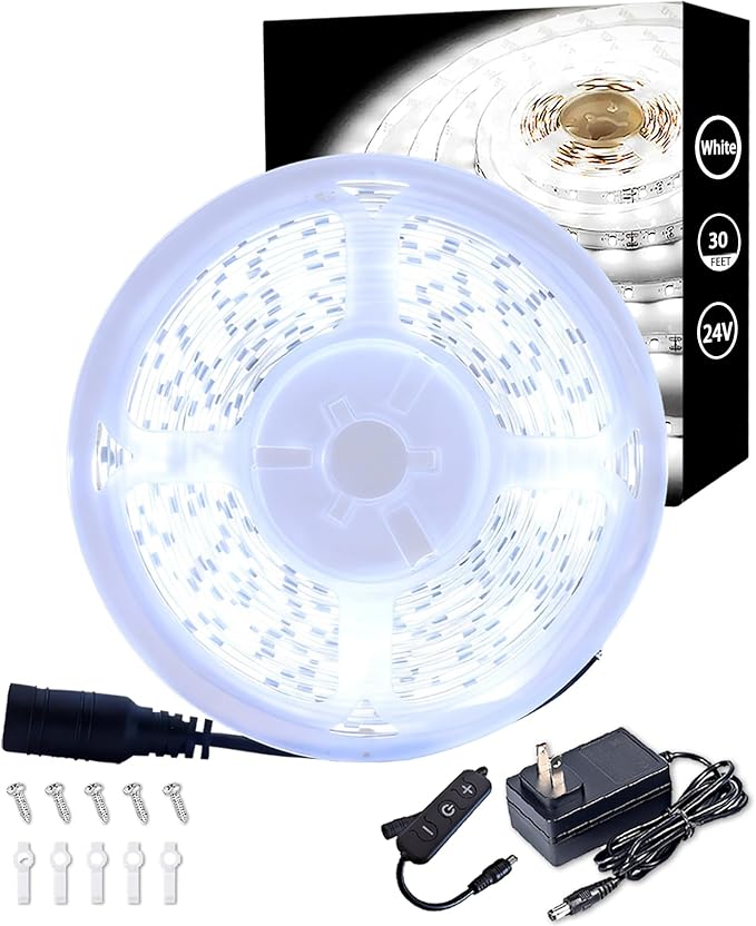 Led Strip Lights for Bedroom Dimmable 30 FT 540 Leds Rope Light Flexible Super Bright White Tape Lights for Ceiling Room Home Decor Luces Leds for DIY Living Room Kitchen Vanity Mirror Study Room