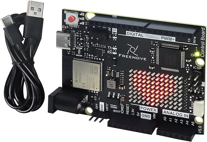 Freenove Control Board V5 Rev4 WiFi (Compatible with Arduino IDE), Arm Cortex-M4 Microcontroller, Onboard ESP32-S3, LED Matrix, USB-C Connector, Example Projects and Code Tutorial