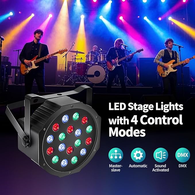 SmarketBuy Stage Lights with Sound Activated & DMX Control, 8 Pack 18x3 W LED Par Lights, Versatile DJ Light for Stage Uplighting, Wedding, Party Events, Clubs,Music Shows & Holiday Decorations