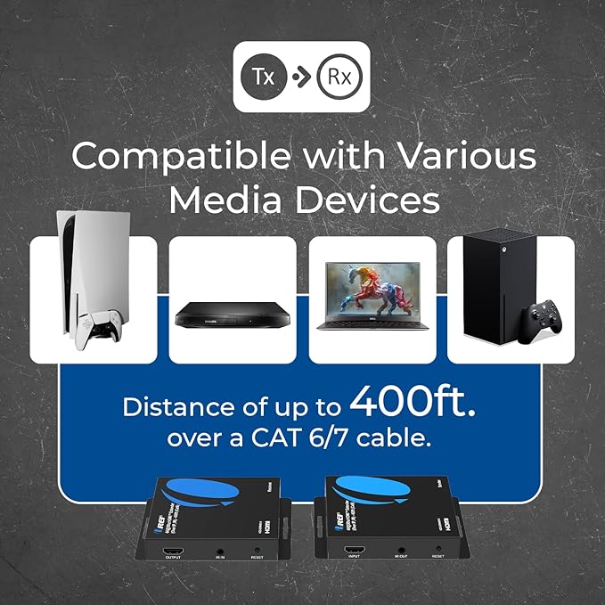 OREI 4K HDMI Extender Over IP CAT6-4K@30Hz One to Many Upto 400 Feet, Loop Out - Send to Multiple Location Over 1G Switch (HDS-EXM400-K)