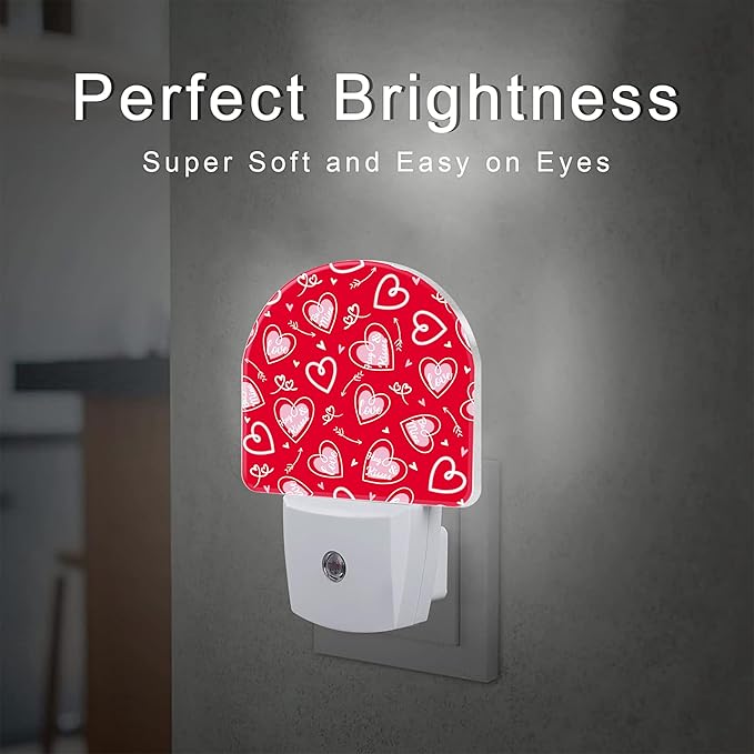 sndheke Valentine's Day Love Words and Arrow Night Light for Kids, Red Love Hearts Night Light Plug in with Dusk to Dawn Sensor,0.5w Energy Saving Nightlight for Hallway Stairway Kitchen Bedroom