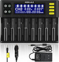 18650 Battery Charger, MIEKLALE 8+2 Bays Smart Universal Battery Charger with LCD Display for Rechargeable Batteries Li-ion LiFePO4 RCR123 16340 26650 10440 14500 & 9V, NiMH NiCd AAA AA(8+2Slots)