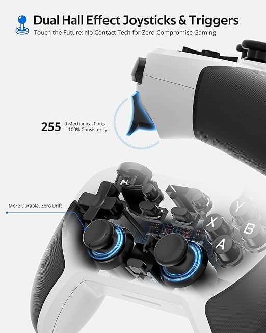 abxylute C5P Wireless Gaming Controller for PC/Switch/iOS/Android/PS3/PS4/Steam/MAC, 2.4 GHz Hall Effect Stick & Trigger Turbo-Remappable Back Buttons Rubberized Grip Console Layout Gamepad Vibration