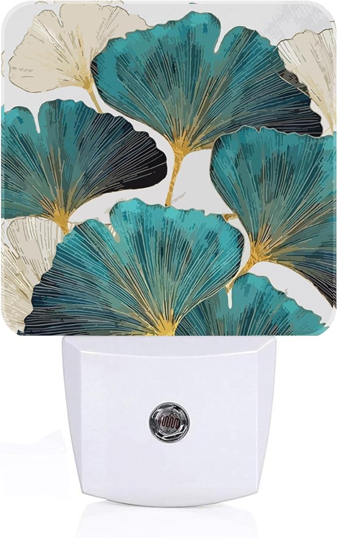 FSHVQKD Green Ginkgo Leaves Night Light,Plug Into Wall Decor for Stairway,Hallway,Kitchen,Dusk to Dawn Sensor Nightlights for Boys/Girls/Women/Men Room Gifts