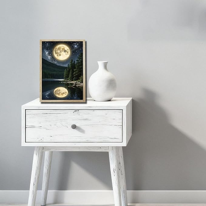 URVIP LED Glowing Photo Frame, 3D Starry-Sky Blue Moon Wall Art, 9x12 Inches Dimmable Light Up Light Painting for Bedroom, Unique Aesthetic Decor, Great Birthday Gift for Women Men