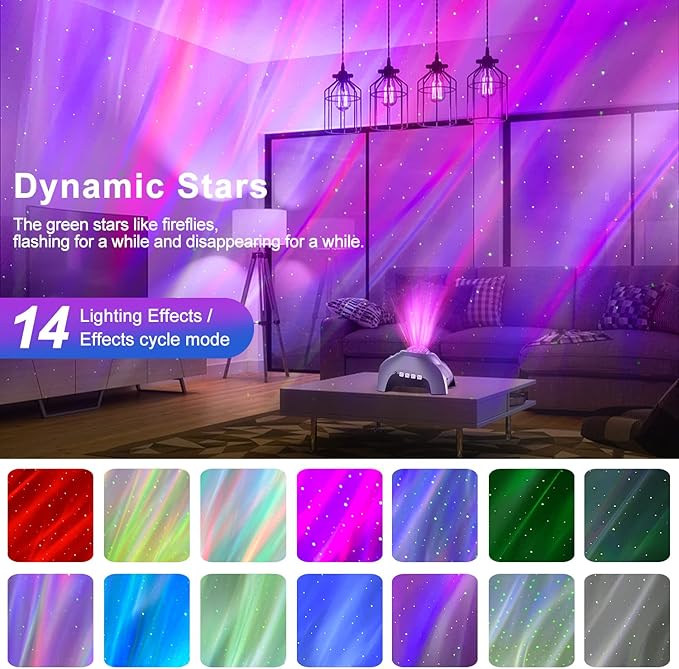 CIMELR Northern Lights Aurora Projector,Star Projector Music Bluetooth Speaker and White Noise,Star Projector Galaxy Light with Remote Control,Night Light Projector for Home Decor Bedroom（Grey）
