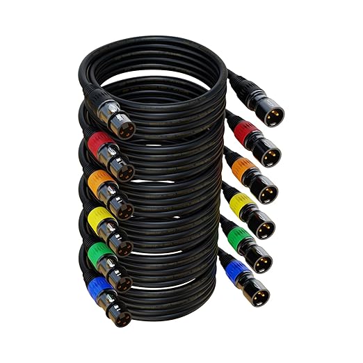 AuxLink XLR Cables, XLR Microphone Cable 6 ft 6 Pack, Gold-Plated 3-pin XLR Speaker Cable Male to Female Balanced Mic Cable