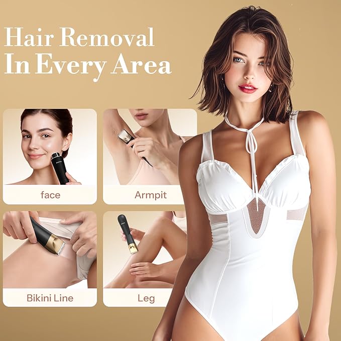 Bikini Trimmer for Women, Flyant 2 in 1 Electric Shaver for Women, Pubic Hair Trimmer Waterproof IPX7 with LED, Bikini Razor for Leg Arm Underarm Bikini Area, Christmas Gifts for Her - Black Gold