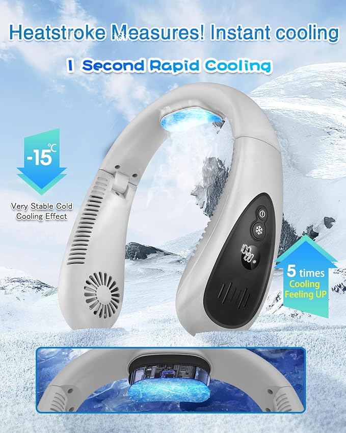 GAITIR Neck Air Conditioner, Portable Neck Fan with Cooling Plate 360°Cooling Airflow, 5000mah Rechargeable USB Fan Hands Free Bladeless Wearable Foldable Mini Fan for Men Women Home Office Outdoor