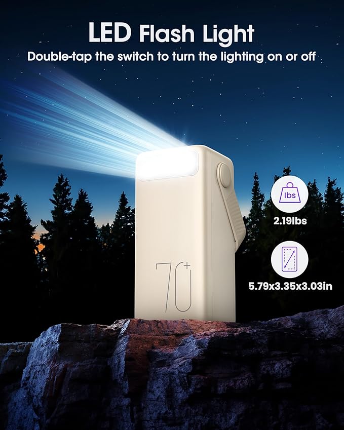Aterob Portable Charger Power Bank 70000mAh, 22.5W Fast Charging USB C Battery Pack, 3 Outputs, LED Display & LED Light, External Huge Capacity Battery Bank for iPhone, Samsung, iPad, Camping Picnic