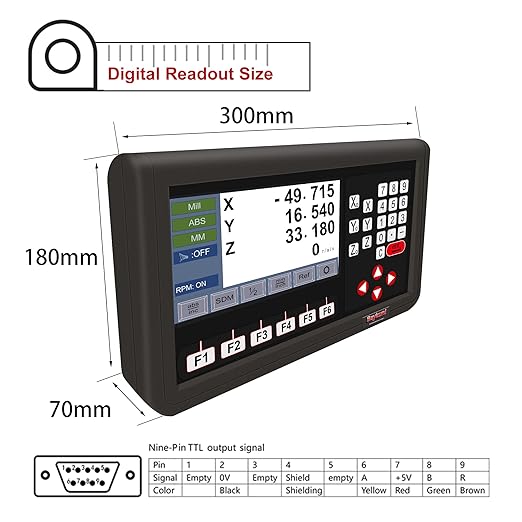 3 Axis DRO LCD Screen Metal Shell Digital Readout Display for Bridgeport Mill MIlling Machine Lathe Machine Tools (D80M-3V RPM Hall Sensor)