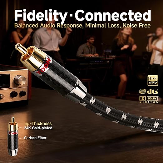 TODN HiFi Digital Coaxial Cable with OCC-Core 75-Ohm Audiophile SPDIF Coax RCA Audio Cable Supports Dolby, DTS, and 7.1 Surround Sound Digital Audio Formats (6.5ft /2m)