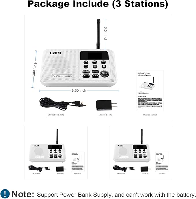 Wuloo Intercoms Wireless for Home 1 Mile Range 22 Channel 100 Digital Code Display Screen, Wireless Intercom System for Home House Business Office, Room to Room Intercom Communication(3Stations White)