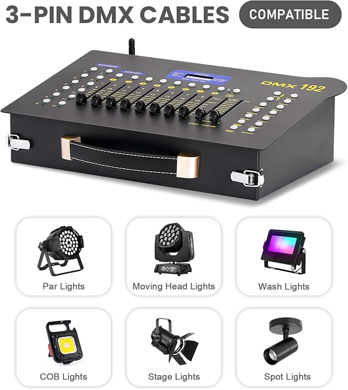 CaalLogt DMX512 Controller Stage DJ Light Console Lighting Mixer Board Console Wireless DMX Transmitter Receivers Set 192 Channels for Party DJ Disco Lights Show Night DJs KTV Bars Moving Heads