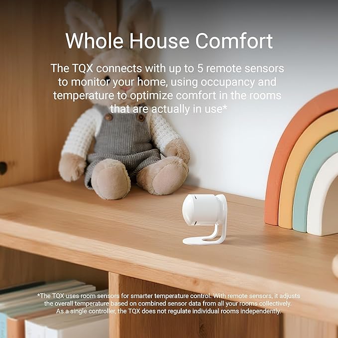 Lux TQX Smart Thermostat for Home, Programmable WiFi with Matter Protocol, Occupancy Sensing, Includes 1 Remote Sensor - Works with Apple Home, Alexa, Google Home - C-Wire Included