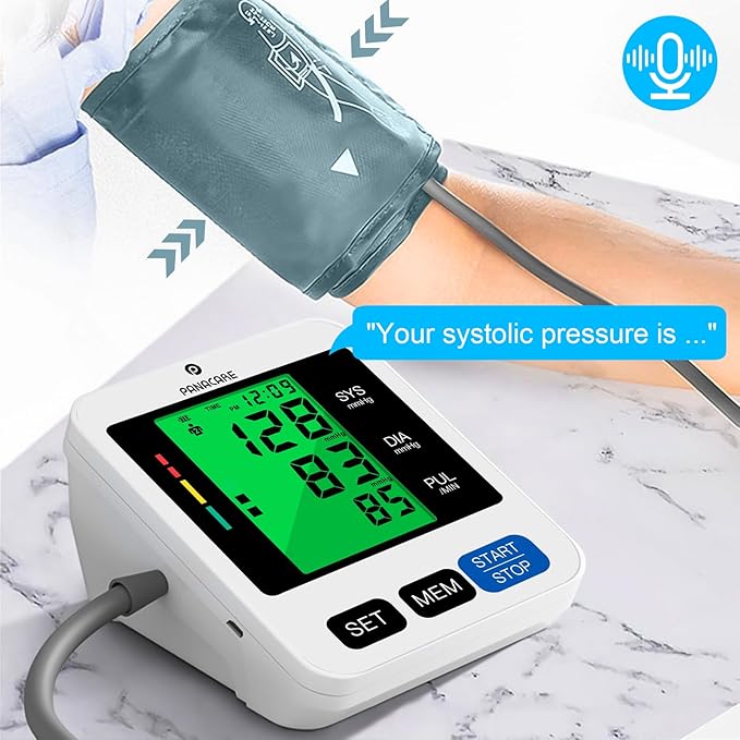 Panacare Blood Pressure Machine, Automatic Upper Arm Blood Pressure Monitor for Home use, 2x99 Readout and BP Cuff, 3.4" 3-Color Backlit Screen, Adjustable Large Cuff (8 to 16 inches), Black
