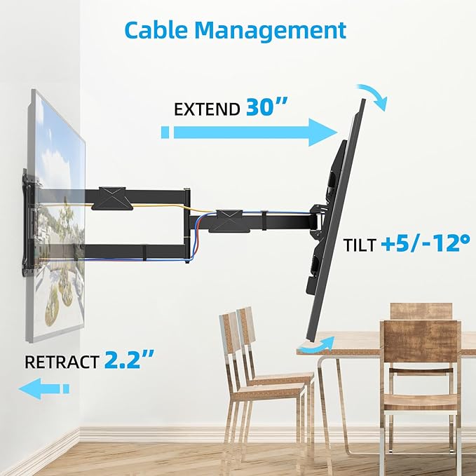 HCMOUNTING Pre-Assembled Corner TV Wall Mount for 32-80" TVs, Full Motion with Smooth Gliding Extension, 30" Long Arm, Single Stud Installation Holds 100lbs, Max VESA 600x400mm