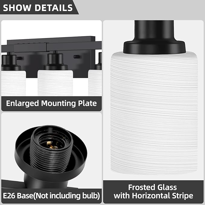 DIKAIDA 10 Light Bathroom Vanity Lights Over Mirror, 65.4 inch Black Vanity Lights Fixtures with White Glass Shades Matte Black Modern Vanity Lights Black Bathroom Wall Lighting for Mirror Bedroom